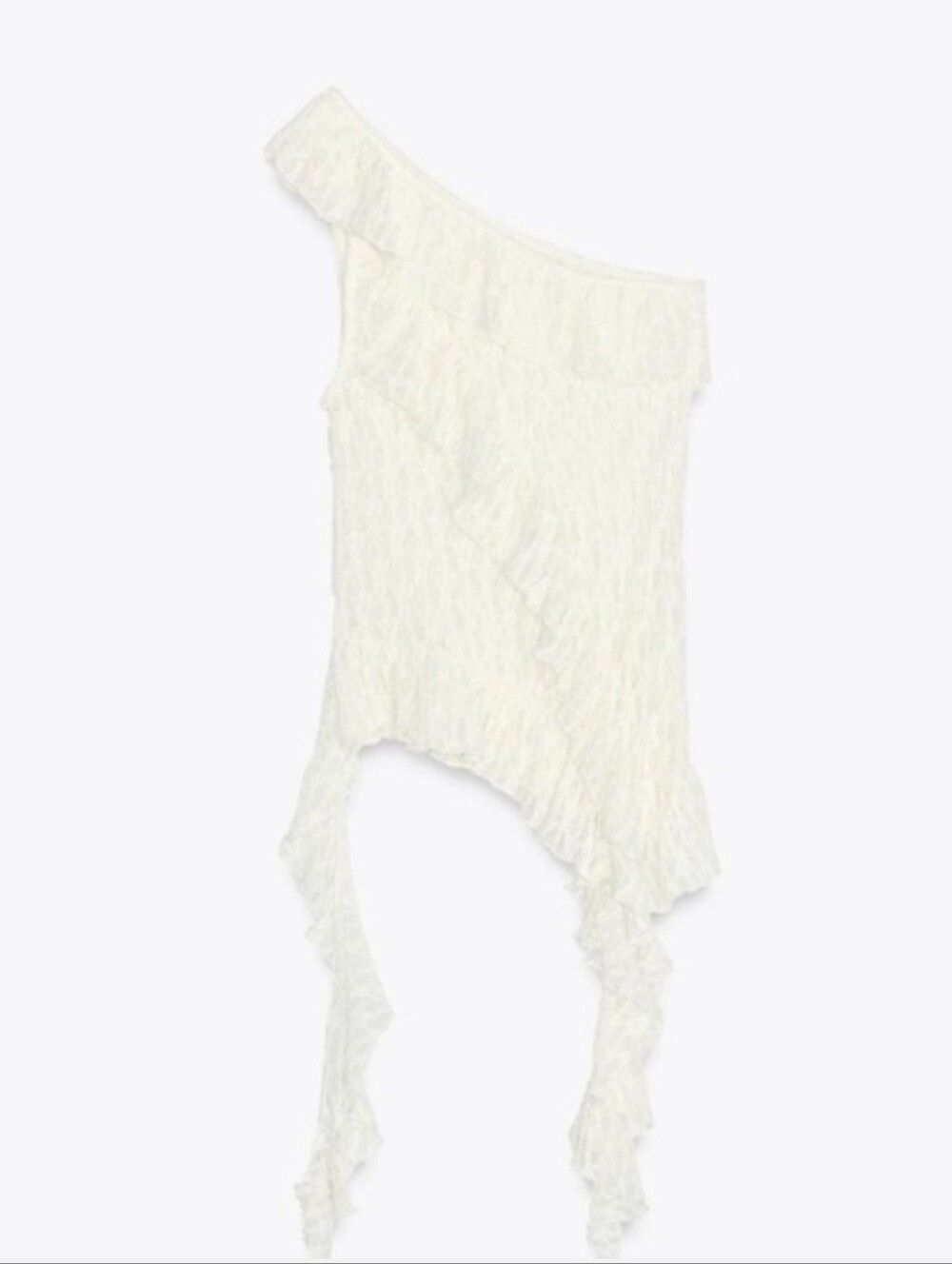 Zara Lace Asymmetric Ruffled Stretchy Top White M NWT - Picture 13 of 14